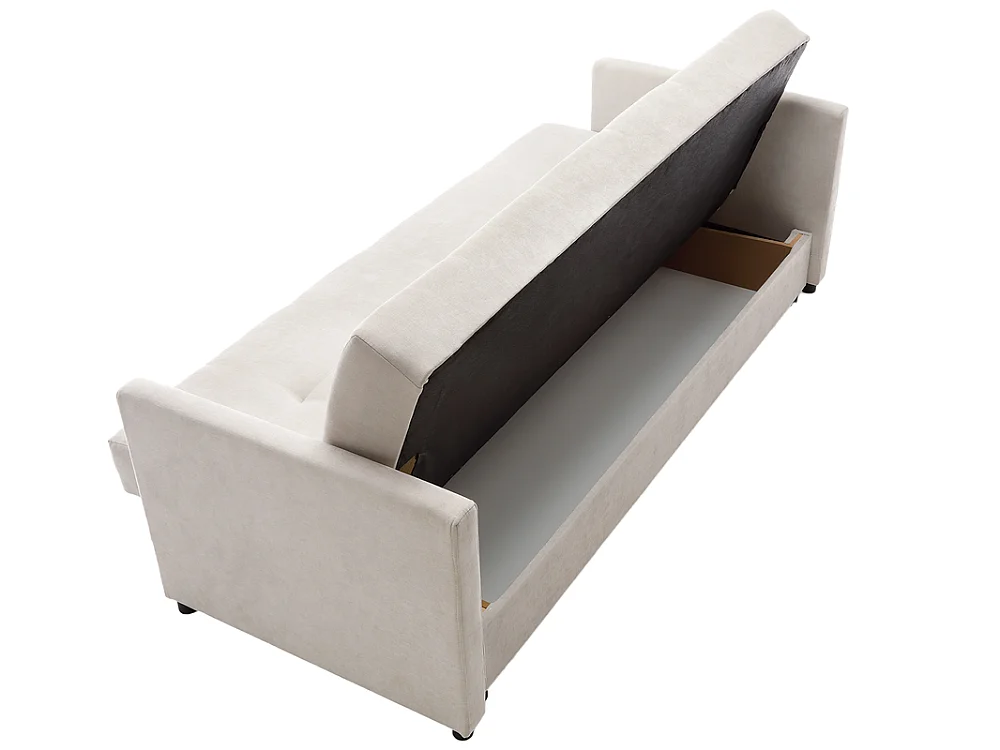Canapé convertible 3 places avec coffre en tissu beige SOLE