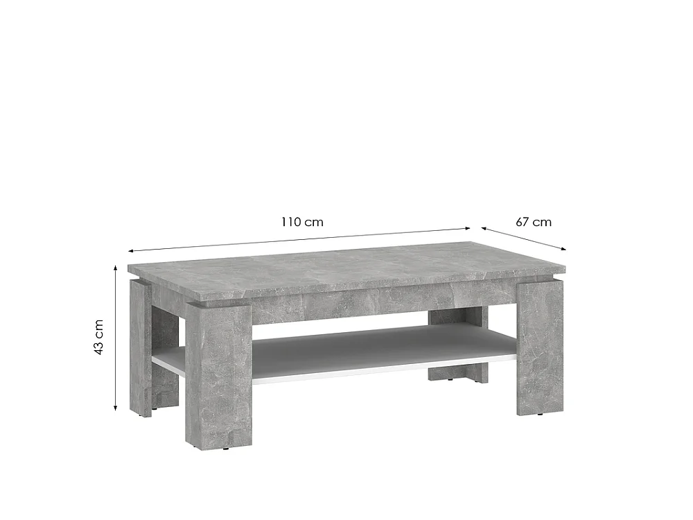 Stolik kawowy Riva 110x43x67cm - z półką prostokątny - do salonu - beton jasny