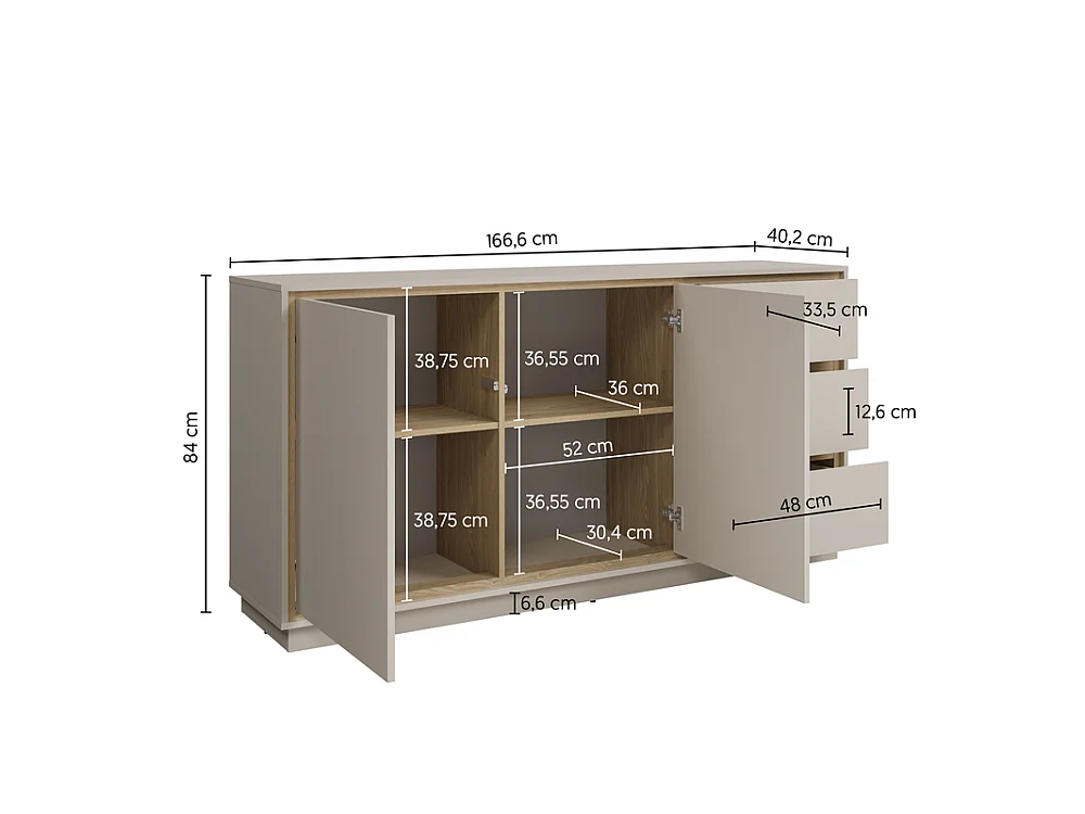 Commode Cosme 167x84x40cm - meuble de salon et chambre à coucher - cachemire/chêne huilé