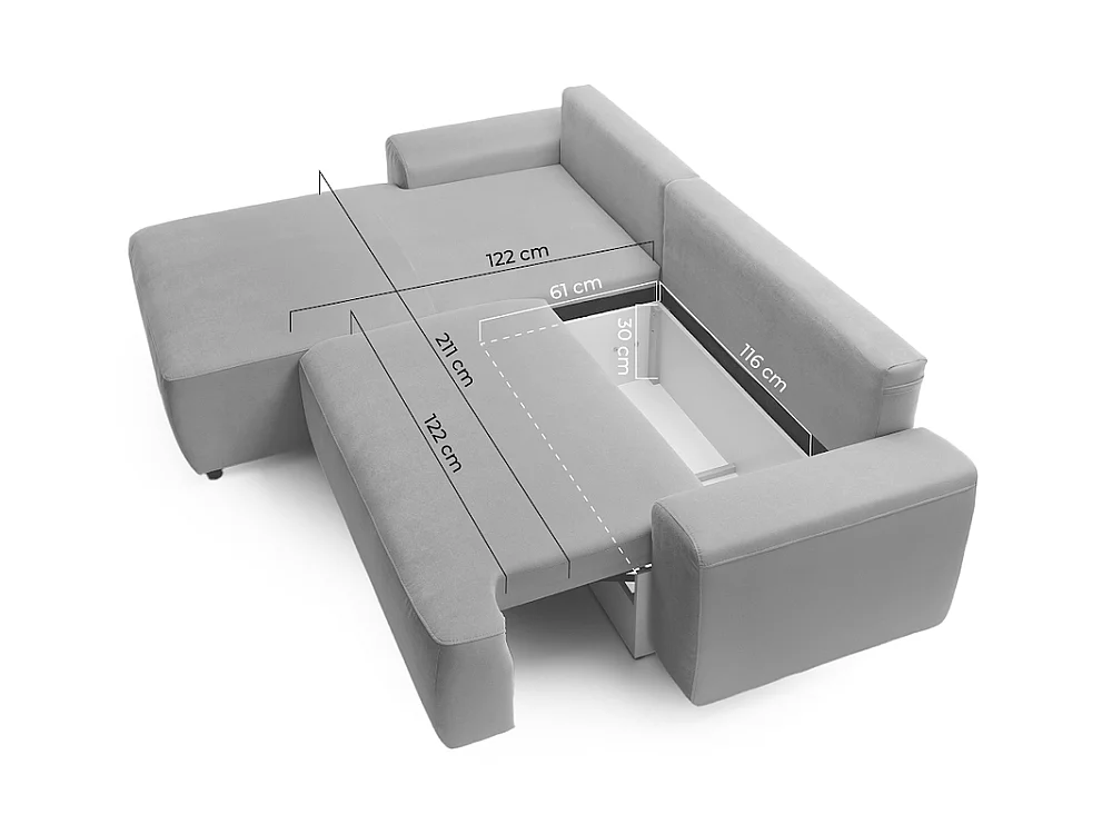 Canapé d'angle gauche 3 places avec coffre en tissu beige GATO