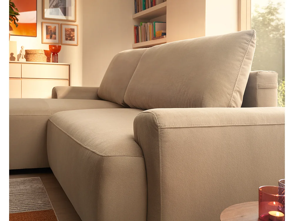 Canapé d'angle gauche 3 places avec coffre en tissu beige GATO