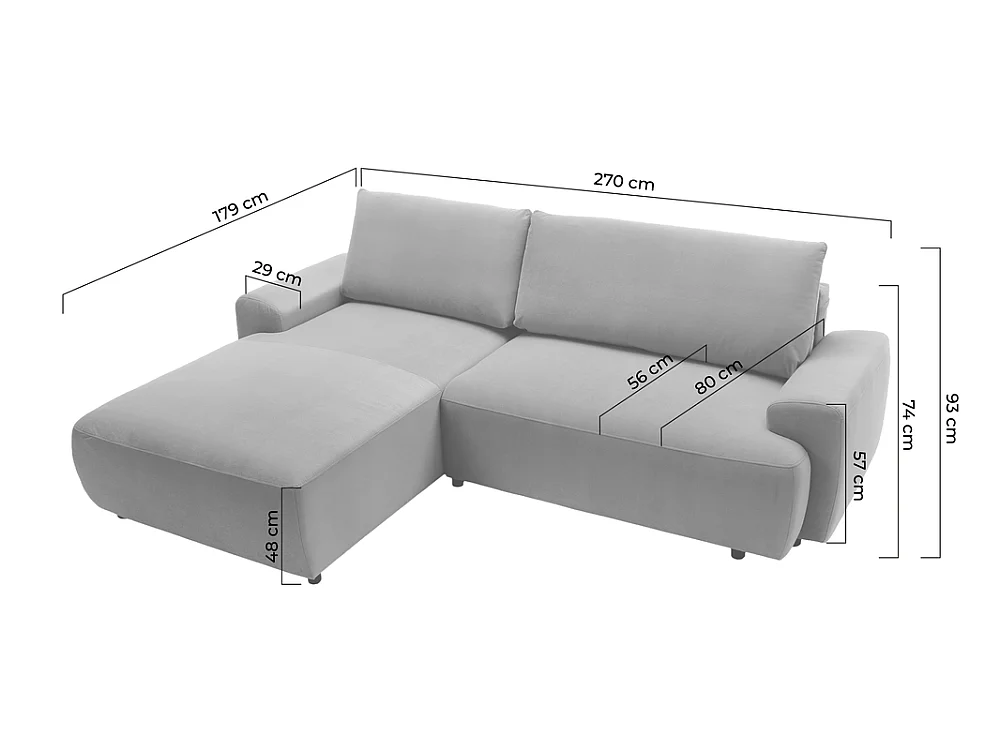 Canapé d'angle gauche 3 places avec coffre en tissu beige GATO