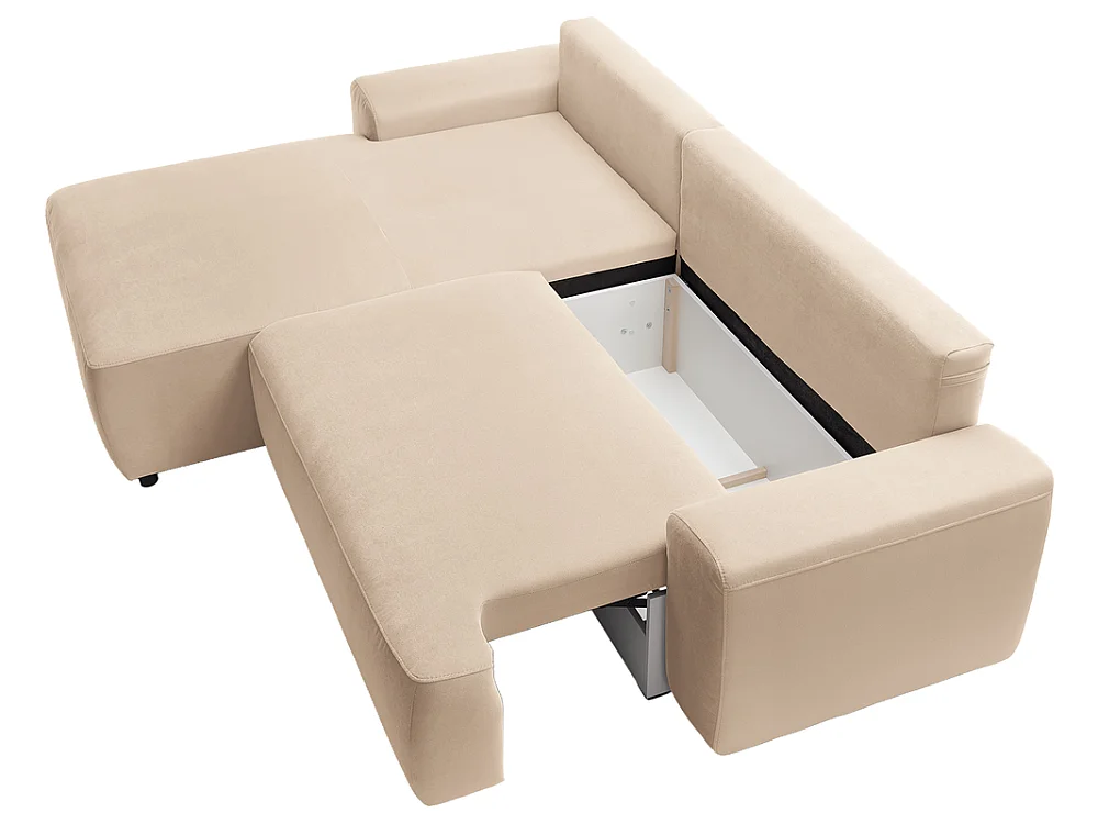 Canapé d'angle gauche 3 places avec coffre en tissu beige GATO