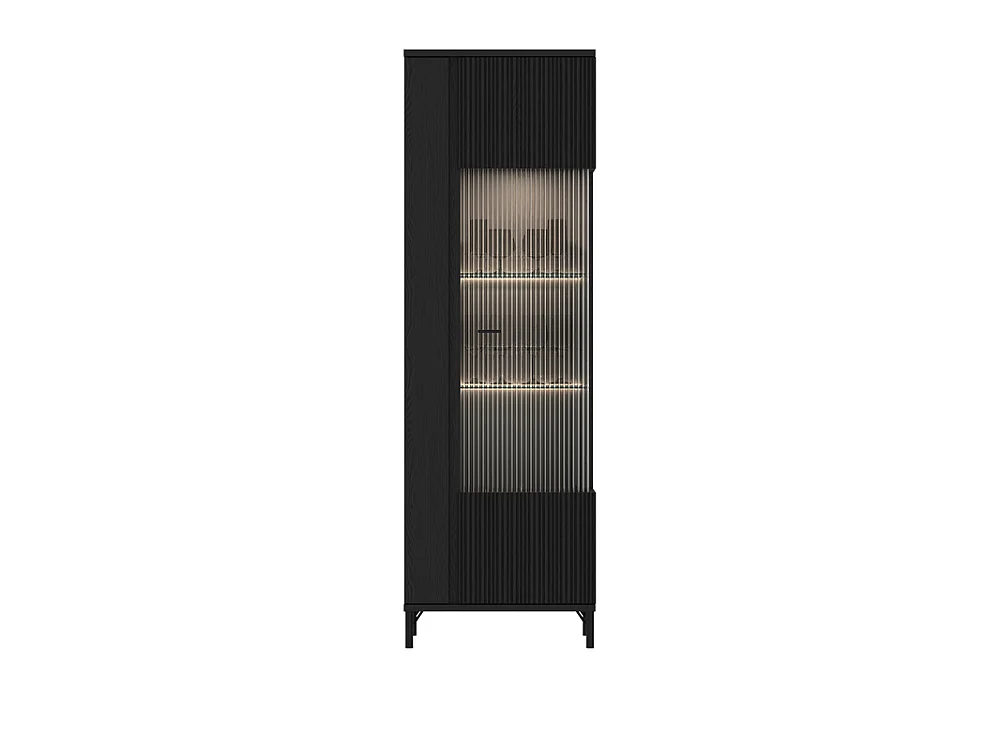Vitrine Duna 62x194x40 - 1 porte 4 étagères en verre - pour salon - noir graphite