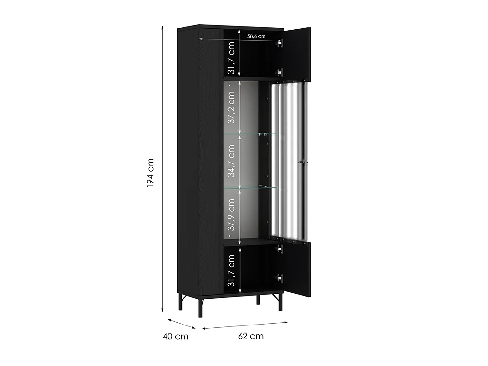 Vitrine Duna 62x194x40 - 1 porte 4 étagères en verre - pour salon - noir graphite