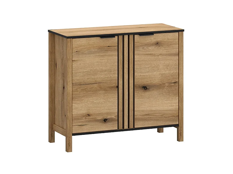 Commode Helix 98x88x40,5cm - 2 portes 4 étagères - pour salon chambre - chêne evoke