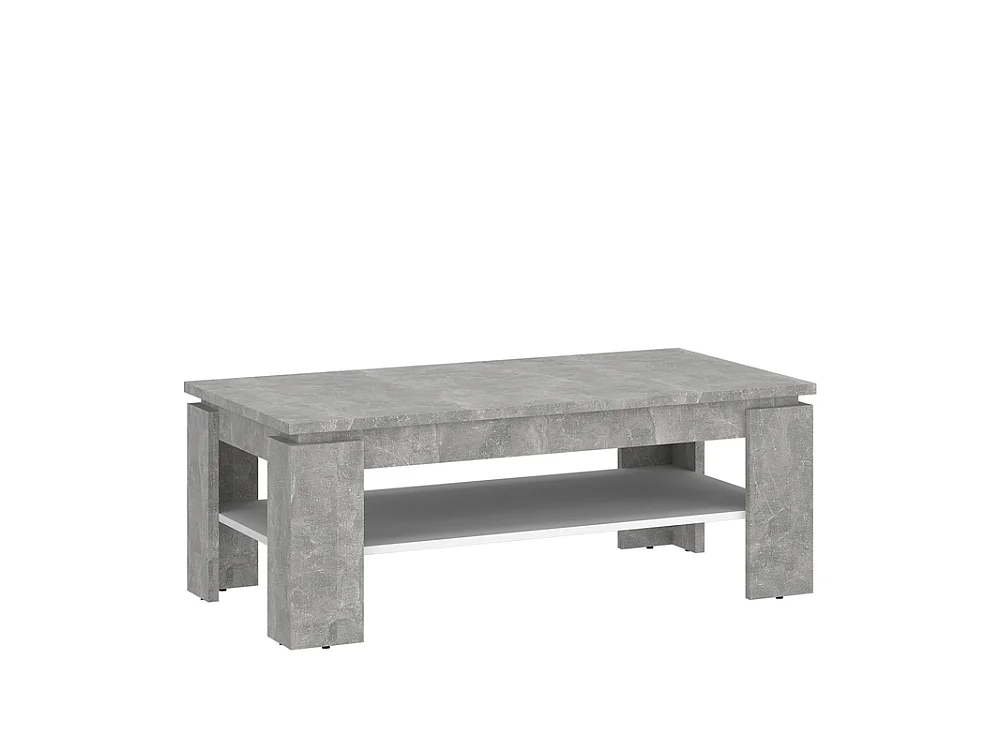 Table basse Riva 110x43x67cm - avec tablette rectangulaire - salon - béton clair/blanc
