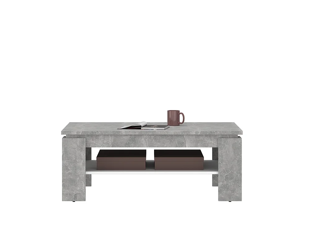 Table basse Riva 110x43x67cm - avec tablette rectangulaire - salon - béton clair/blanc
