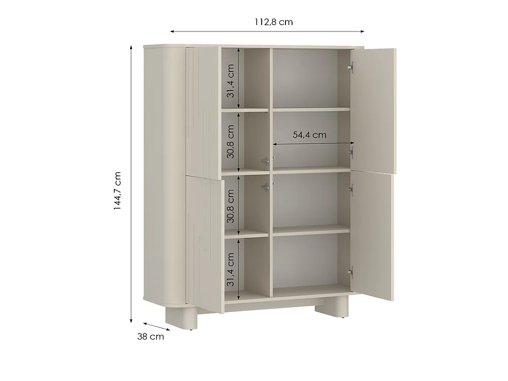 Commode Drip 113x145x38cm - 2 portes 8 étagères haute - pour salon et chambre - cachemire