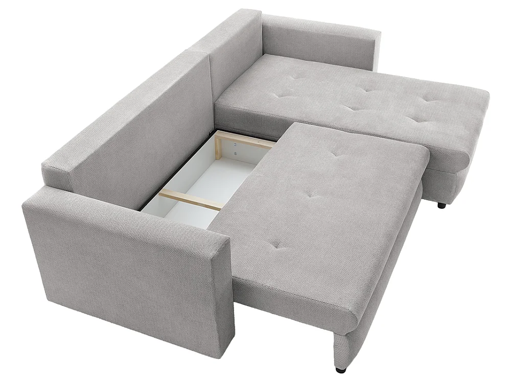 Canapé d'angle 3 places avec coffre en tissu gris 240x70x150 cm