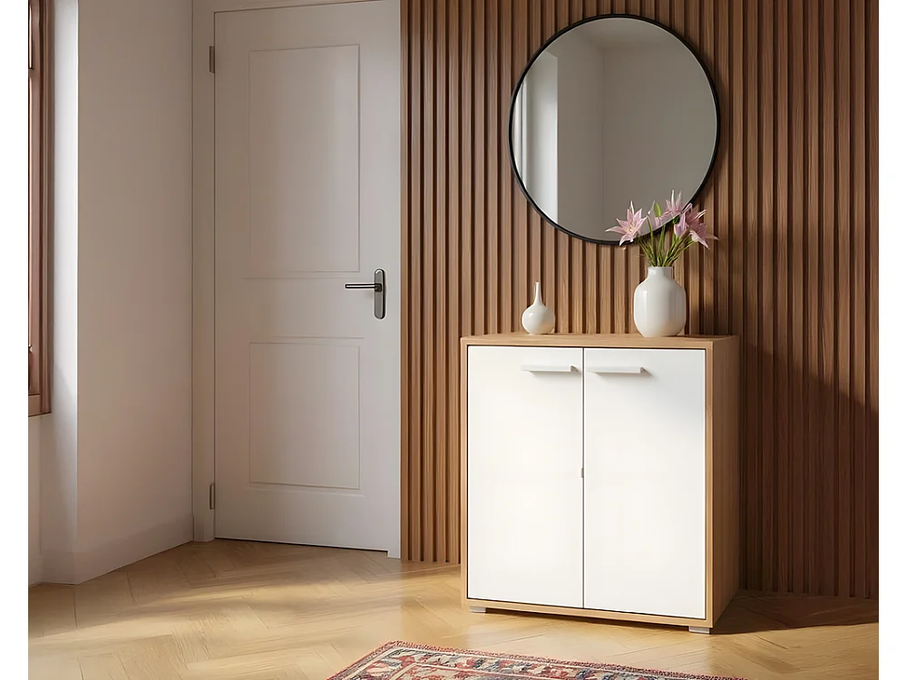 Commode Komi 2D 60x70x30cm - 2 portes 1 étagère - entrée salon - chêne sonoma/blanc