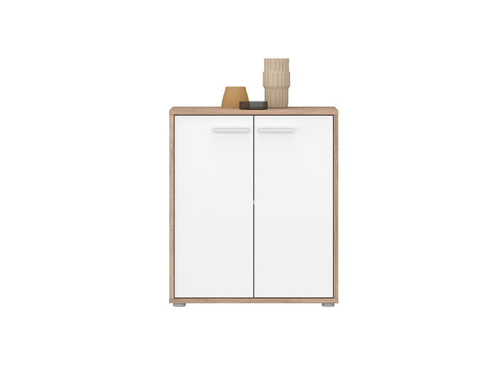 Commode Komi 2D 60x70x30cm - 2 portes 1 étagère - entrée salon - chêne sonoma/blanc