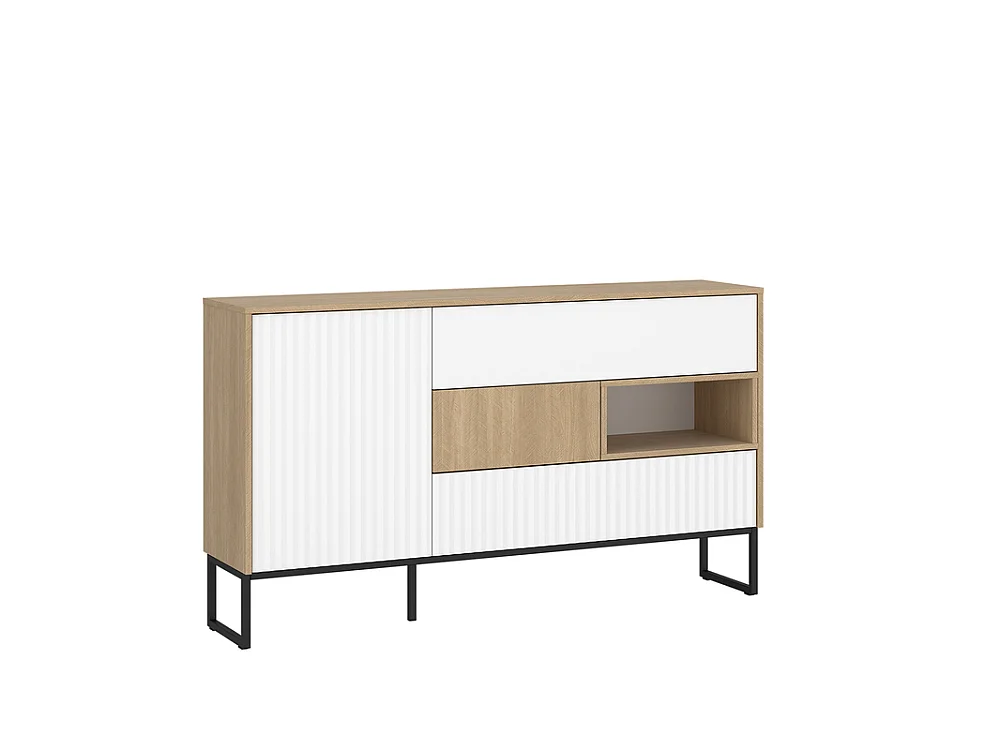 Dressoir Hati 148x88x40cm - 1 deur 3 lades - voor woon- en eetkamer - visgraat scandi/wit