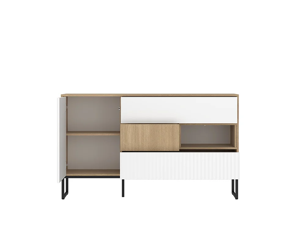 Dressoir Hati 148x88x40cm - 1 deur 3 lades - voor woon- en eetkamer - visgraat scandi/wit
