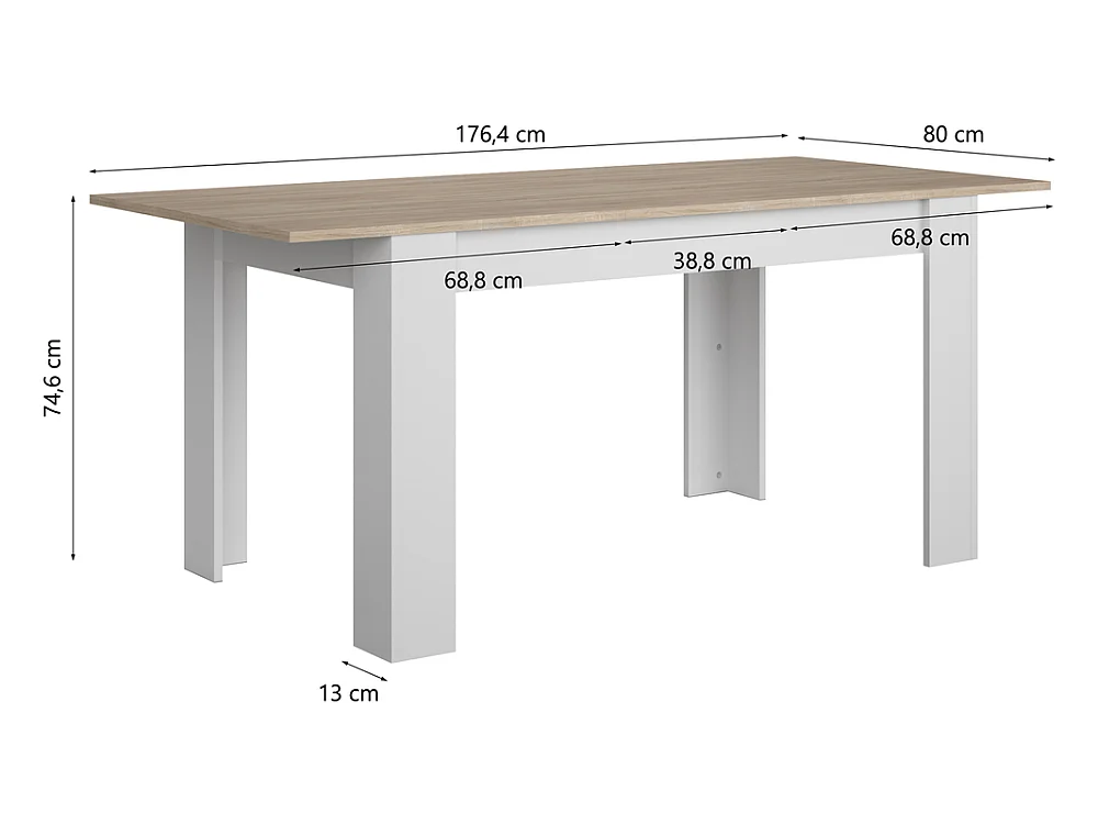 Table extensible Moso 137-176 cm pour 8 personnes pour salle à manger chêne sonoma/blanc
