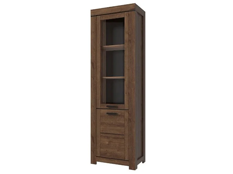 Vitrine étroite Brass 64,5x210x40cm - 2 portes vitrées - salon salle à manger - chêne brun