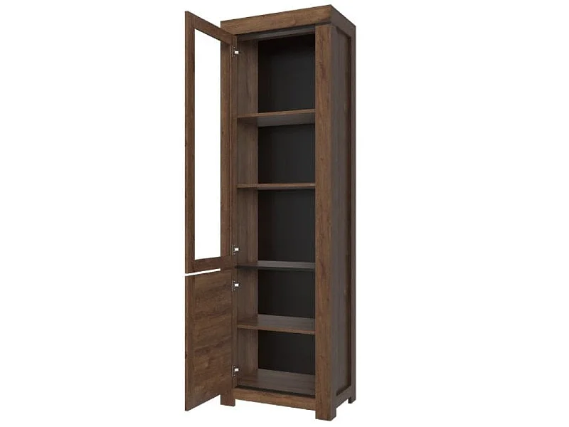 Vitrine étroite Brass 64,5x210x40cm - 2 portes vitrées - salon salle à manger - chêne brun