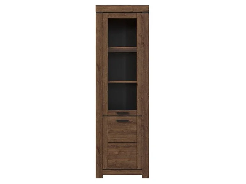 Vitrine étroite Brass 64,5x210x40cm - 2 portes vitrées - salon salle à manger - chêne brun