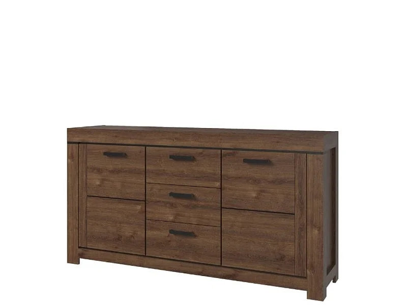 Commode Brass 160x84,5x40cm - 3 tiroirs 2 portes - pour salon - chêne brun