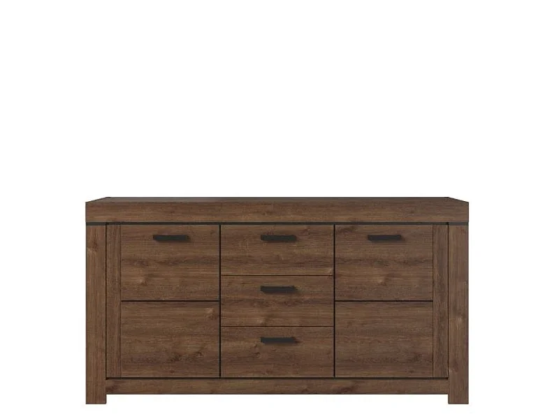 Commode Brass 160x84,5x40cm - 3 tiroirs 2 portes - pour salon - chêne brun