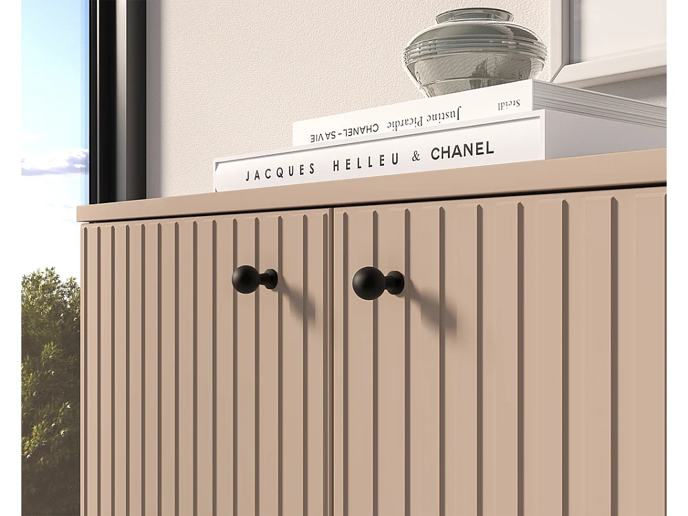 Commode cannelée Grase 160x85x40cm - 2 portes 3 tiroirs - salon chambre - beige