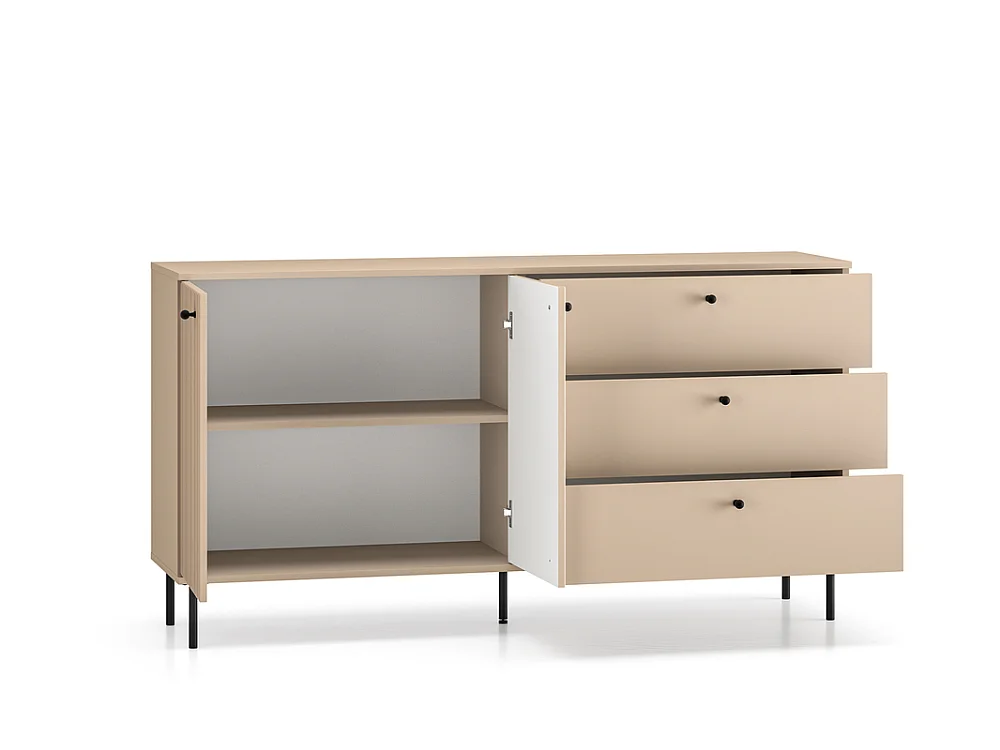 Commode cannelée Grase 160x85x40cm - 2 portes 3 tiroirs - salon chambre - beige