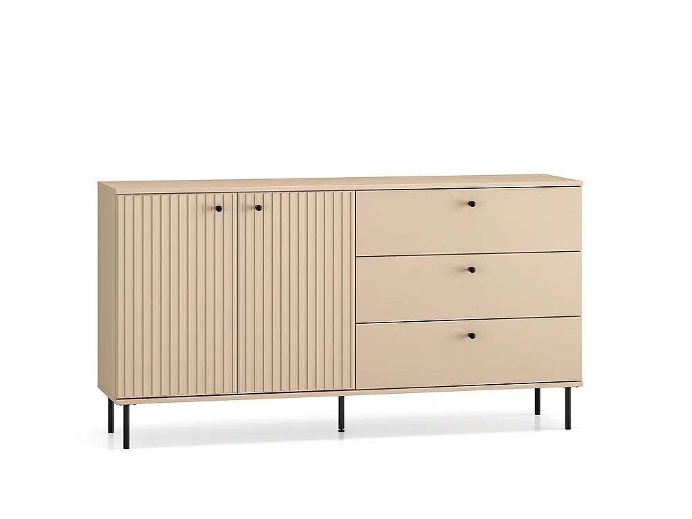 Commode cannelée Grase 160x85x40cm - 2 portes 3 tiroirs - salon chambre - beige