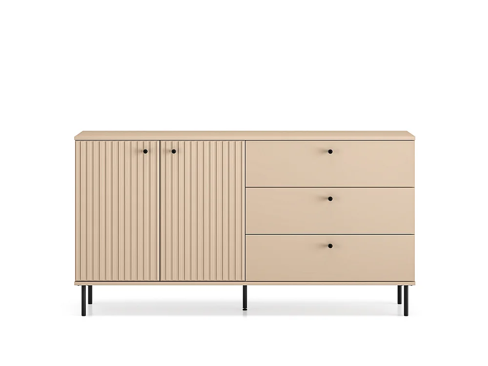 Commode cannelée Grase 160x85x40cm - 2 portes 3 tiroirs - salon chambre - beige