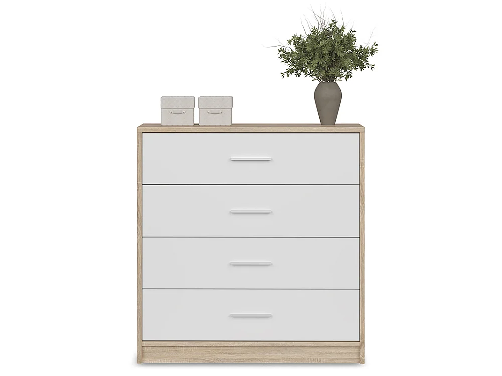 Commode Nubo 80x84x34cm - 4 tiroirs - pour salon et chambre - chêne sonoma/blanc