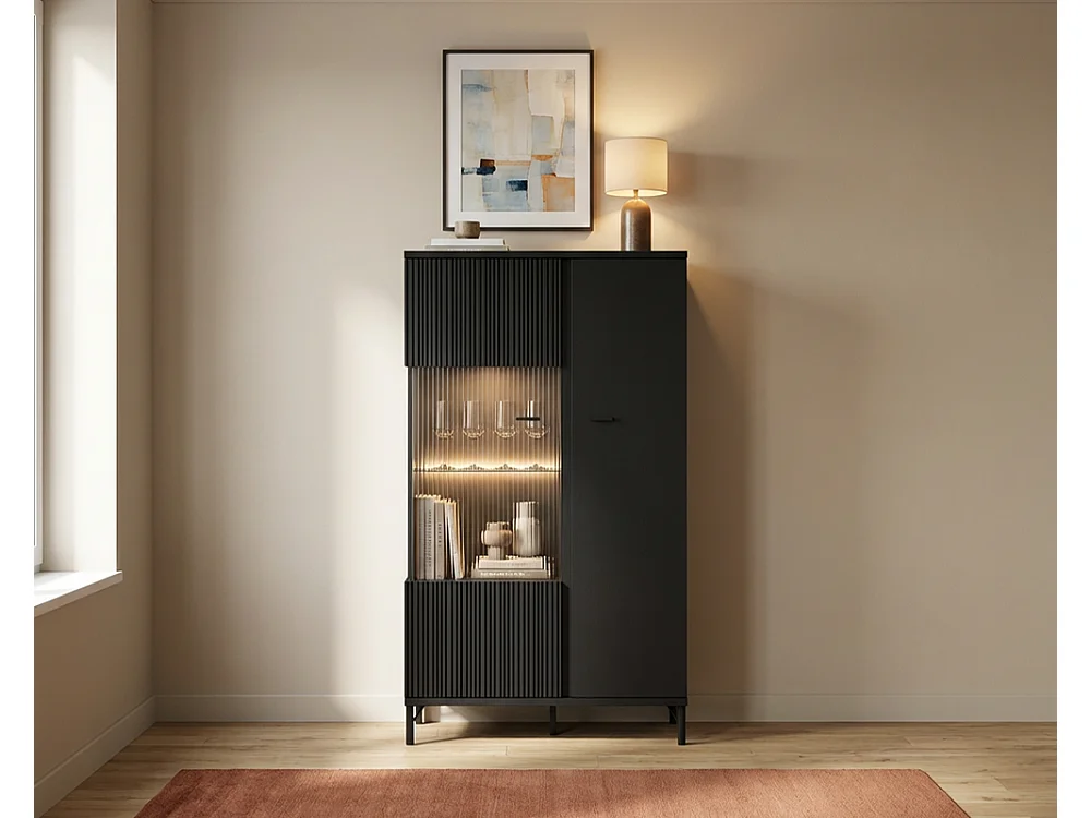 Vitrine Duna 87x158x40 - 2 portes 5 étagères - pour salon et salle à manger - noir graphite