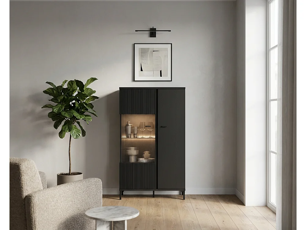 Vitrine Duna 87x158x40 - 2 portes 5 étagères - pour salon et salle à manger - noir graphite