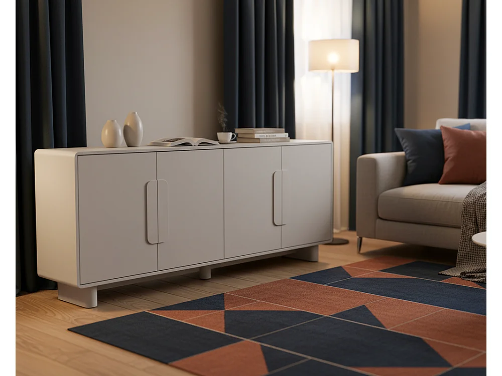 Commode Aura 4 portes 199x82x38cm - large meuble de rangement pour salon - cachemire
