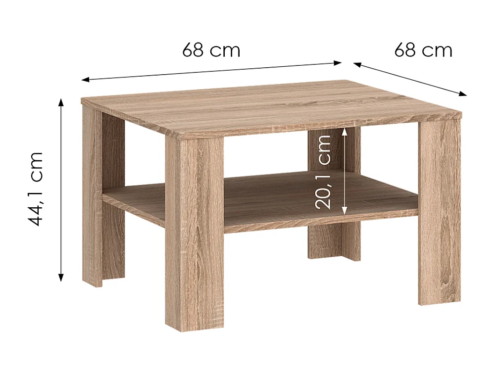 Stolik kawowy Venta 68x44x68cm - kwadratowy z dolną półką - do salonu - dąb sonoma