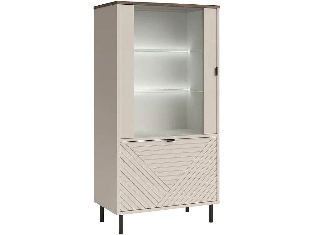 Vitrine basse Evo 68x135x40cm - 2 portes 4 étagères - salon - cachemire/chêne castello