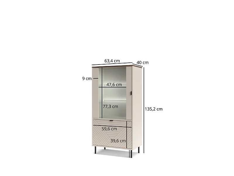 Vitrine basse Evo 68x135x40cm - 2 portes 4 étagères - salon - cachemire/chêne castello