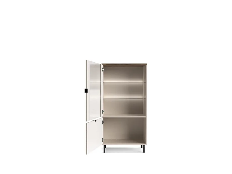 Vitrine basse Evo 68x135x40cm - 2 portes 4 étagères - salon - cachemire/chêne castello