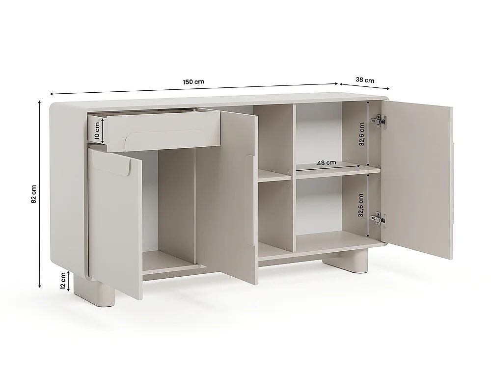 Commode Aura 3D1S 150x82x38cm - meuble de salon et de salle à manger - cachemire