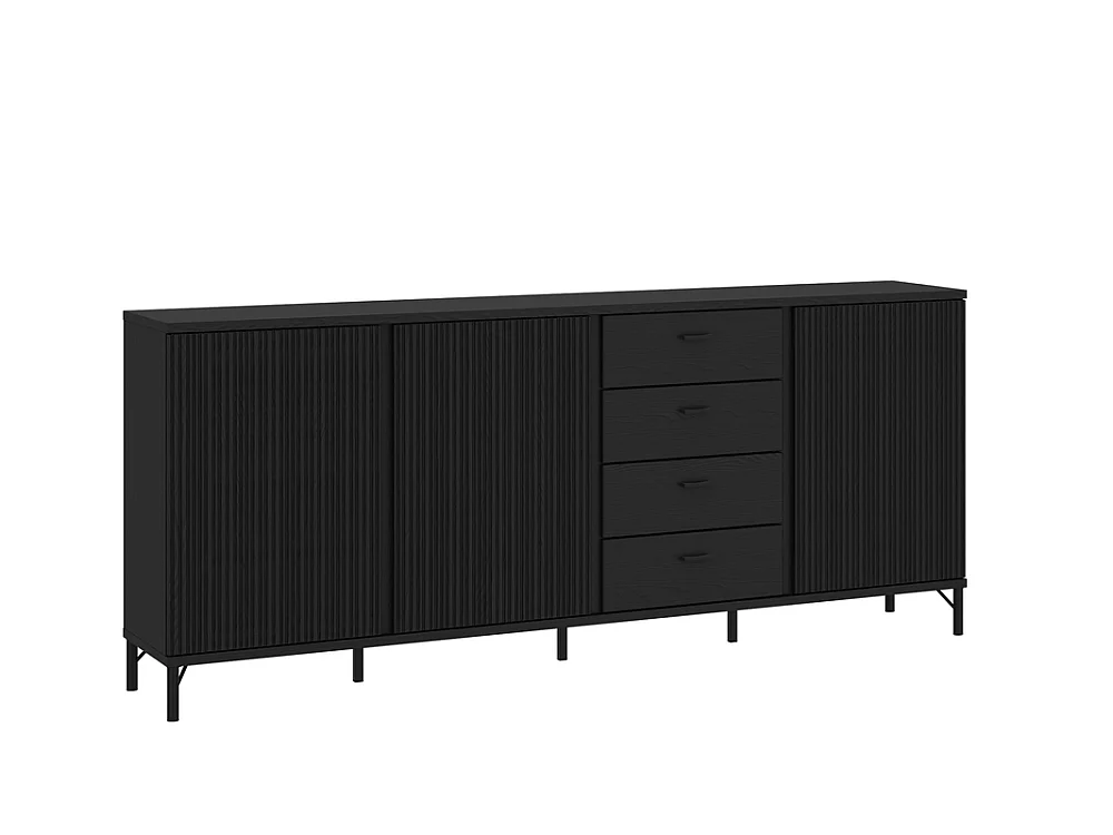 Commode Duna 200x87x40 - 3 portes 4 tiroirs - pour salon et salle à manger - graphite noir
