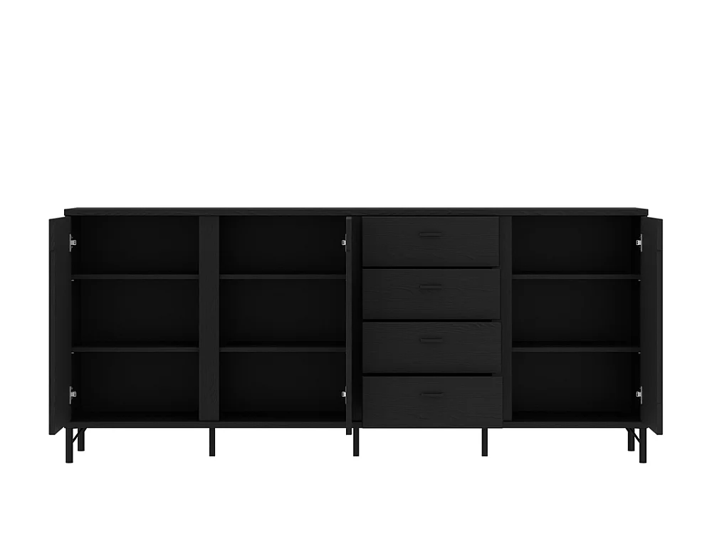 Commode Duna 200x87x40 - 3 portes 4 tiroirs - pour salon et salle à manger - graphite noir
