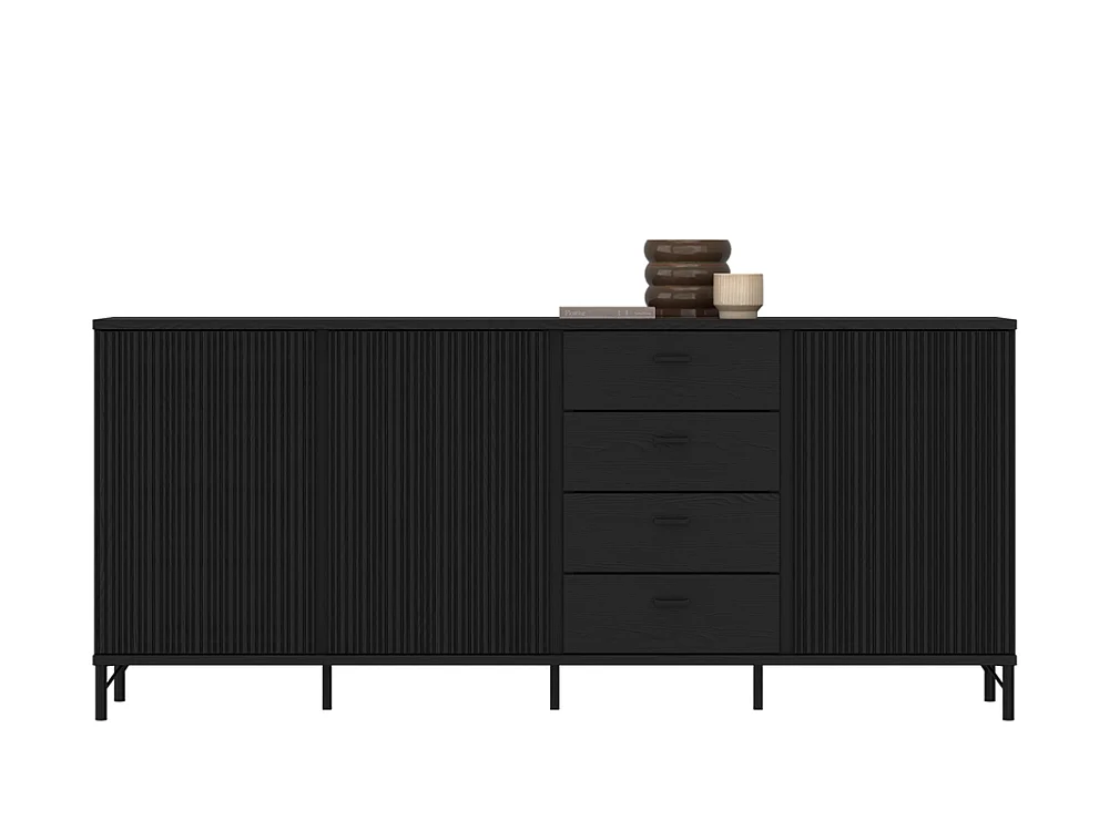 Commode Duna 200x87x40 - 3 portes 4 tiroirs - pour salon et salle à manger - graphite noir