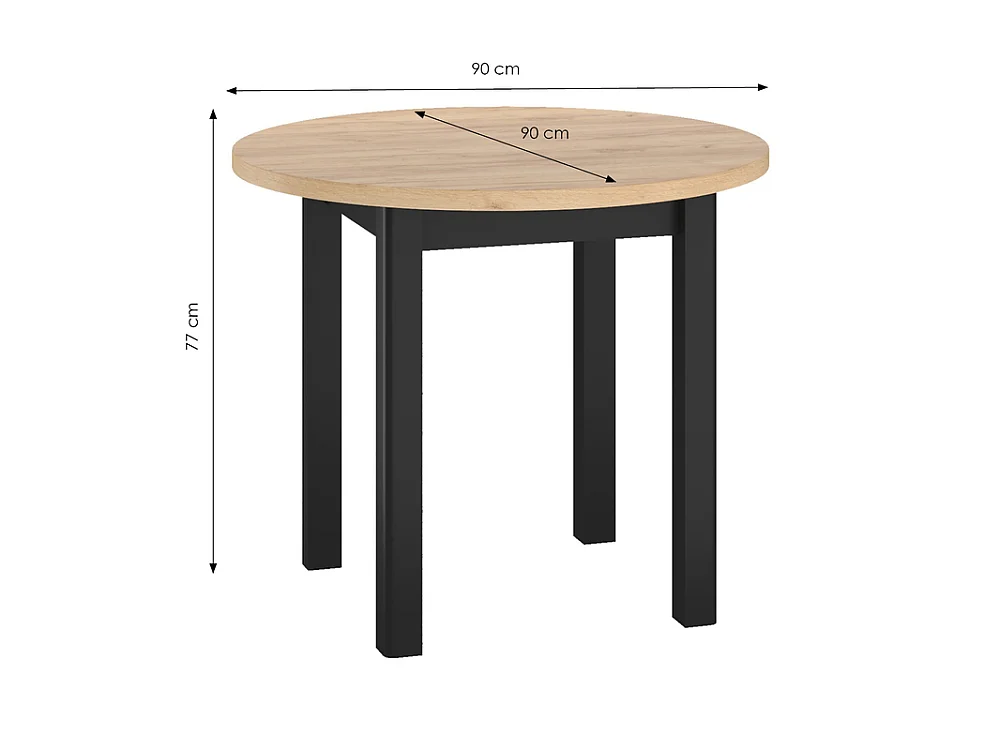 Table Savio 90 cm pour salle à manger et cuisine jusqu'à 4 personnes - Chêne Craft / Noir