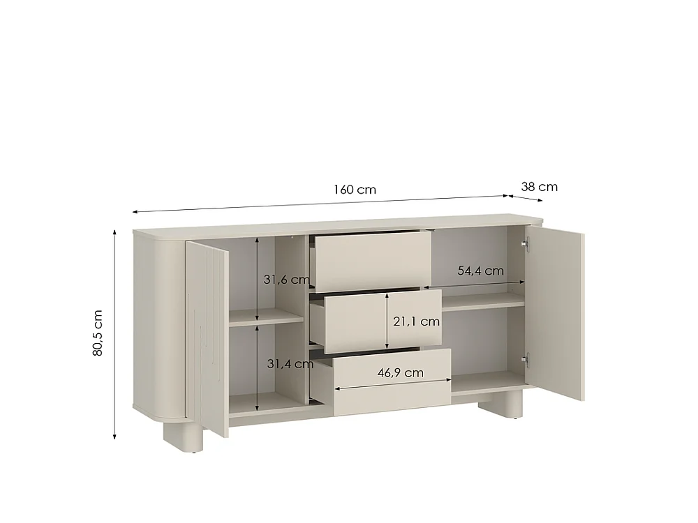 Commode Drip 160x80x38cm - 2 portes 3 tiroirs 4 étagères - salon et chambre - cachemire