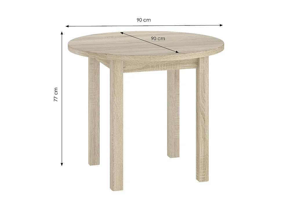 Table Savio 90 cm pour salle à manger et cuisine jusqu'à 4 personnes - Chêne Sonoma