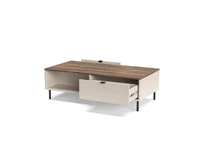 Ława Evo 110x37x60cm - stolik kawowy 2 szuflady 2 półki - salon - kaszmir/dąb castello