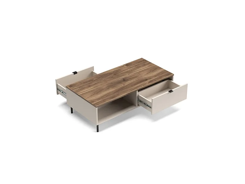 Ława Evo 110x37x60cm - stolik kawowy 2 szuflady 2 półki - salon - kaszmir/dąb castello