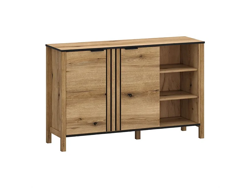 Commode Helix 138x88x40,5cm - 2 portes étagère - salon salle à manger - chêne evoke