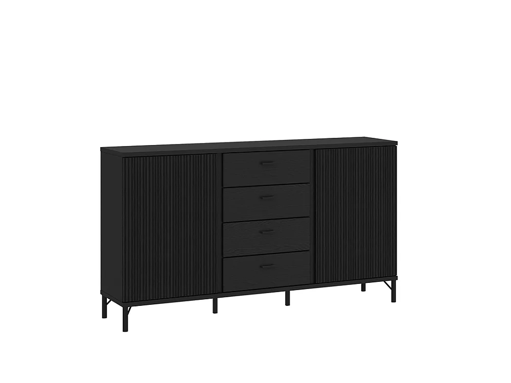 Commode Duna 150x87x40cm - 2 portes 4 tiroirs - salon et salle à manger - graphite noir
