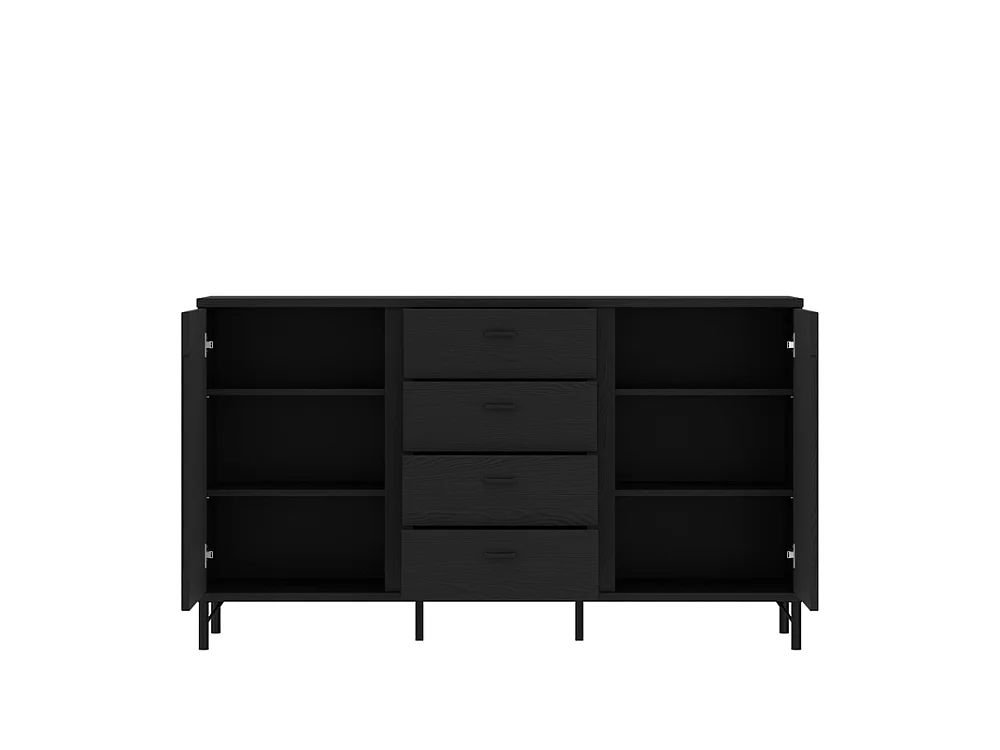 Commode Duna 150x87x40cm - 2 portes 4 tiroirs - salon et salle à manger - graphite noir