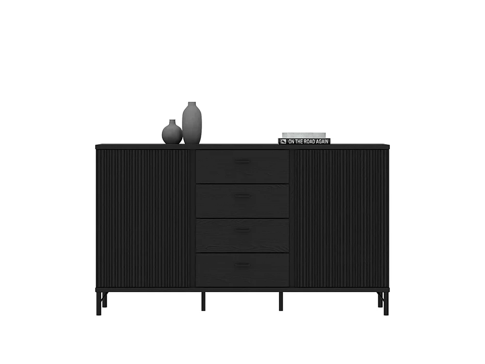 Commode Duna 150x87x40cm - 2 portes 4 tiroirs - salon et salle à manger - graphite noir