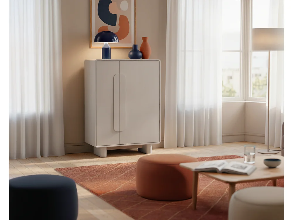 Commode Aura 2 portes 80x112x38cm - meuble de salon et de chambre - cachemire